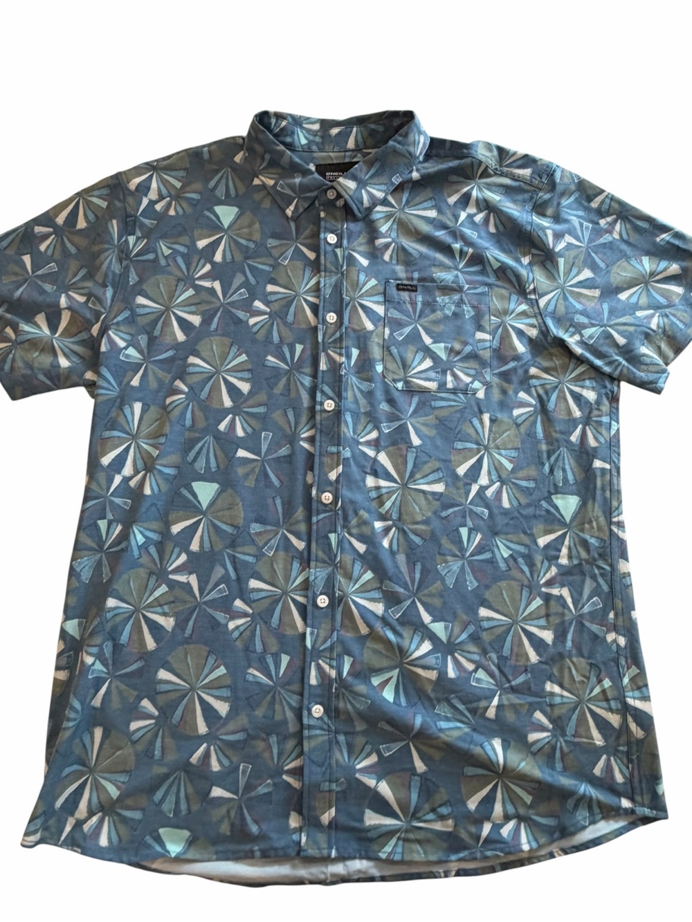 O’Neill TRVLR Series Shirt Mens XL Blue Geometric Print Short Sleeve Button Up